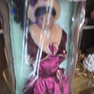 1997 BRASS KEY VICTORIAN ROSE porcelain Doll in Burgundy and Pink Outfit